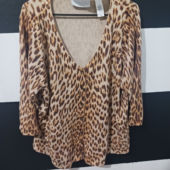 Women leopard animal printed buttoned v neck midi sleeve blouse top - Picture 3 of 9